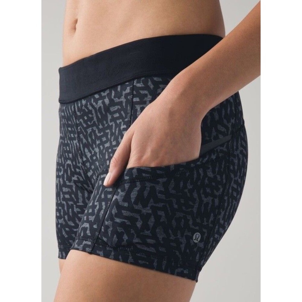 Lululemon Women Shorts What The Sport, Heathered Net Pop Black Multi Size 6